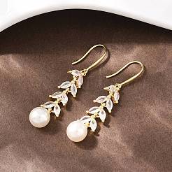 Серьги-подвески из латуни с микропаве из прозрачных кубических цирконий&nbsp;EJEW-C172-03G