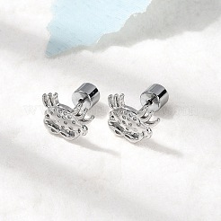 Серьги-гвоздики в форме краба из латуни с микропаве из прозрачных кубических цирконий&nbsp;EJEW-K319-01P