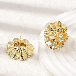 Orecchini a bottone in ottone con fiori&nbsp;EJEW-D352-01G-02