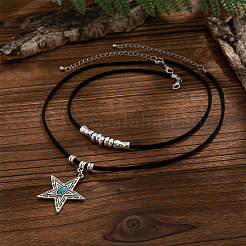 1 комплект ожерелий из сплава с подвеской из синтетической бирюзы в виде двухслойного шнура&nbsp;NJEW-CL0001-09B