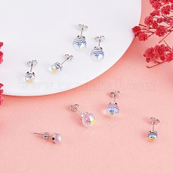 4 ペア 4 スタイル天然水晶ラウンド ボール スタッド イヤリング セット  女性のためのプラチナメッキ真鍮ジュエリー  ミックスカラー  6mm&nbsp;JE958A
