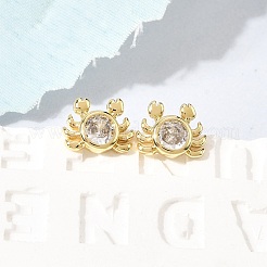Boucles d'oreilles puces en laiton ornées de micro-pavés de zirconiums cubiques transparents&nbsp;EJEW-C186-21G-01