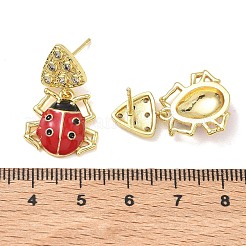 Boucles d'oreilles pendantes coccinelle en laiton serties de micro-pavés de zirconiums cubiques pour femmes&nbsp;EJEW-A167-17G