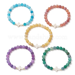 Pulseras elásticas de cuentas de ágata natural teñida y turquesa sintética para mujeres y hombres.&nbsp;BJEW-JB13573