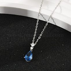 925 серебряное ожерелье с подвеской в виде капли со стразами и сапфиром для женщин&nbsp;NJEW-V013-01P