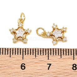 真鍮製マイクロパヴェキュービックジルコニアチャーム  スターのチャーム  18KGP本金メッキ  透明  10.5x9x4mm  穴：2.3mm&nbsp;KK-Q085-13G-01