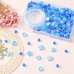DIYブレスレット作りキット  ハート＆スター＆ラウンドアクリルビーズ付き  伸縮性のある糸  ディープスカイブルー  200個/箱&nbsp;DIY-YW0007-49A