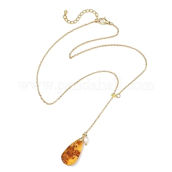 Collier sautoir en forme de larme avec pendentif en ambre naturel&nbsp;NJEW-JN06607