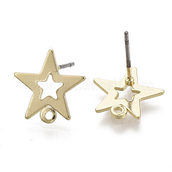 鉄スタッドピアスパーツ  ループとスチールピン付き  スター  ライトゴールド  13x13mm  穴：1.2mm  ピン：0.7mm&nbsp;X-IFIN-N005-17