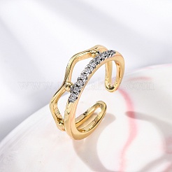 Кольца-манжеты для пальцев с микропаве из прозрачных кубических цирконий из латуни для женщин&nbsp;RJEW-C116-14G