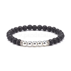 Круглый эластичный браслет из натуральной лавы и синтетического гематита с бусинами BJEW-JB08580
