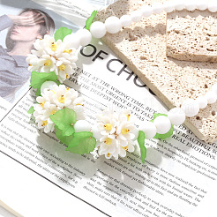 Ожерелья-нагрудники из цветочного акрилового круглого градуированного бисера с цепочками на концах из сплава FS-WGF8012-01