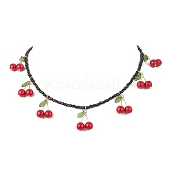 Ожерелья из стеклянных бусин с подвеской в виде красной вишни из натурального окрашенного нефрита Машан для женщин NJEW-TA00211-02