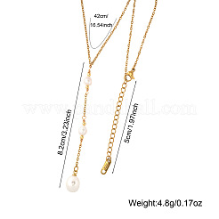 Verstellbare dreifache Lariat-Halskette mit ovaler Quaste aus Kunstperlen und Edelstahl 304 für Damen&nbsp;UT5440-1