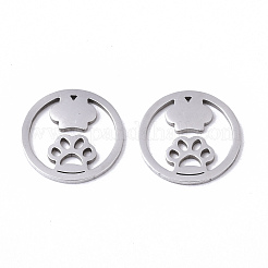 変色しない201ステンレススチールチャーム  レーザー切断  犬の足跡とリング  ステンレス鋼色  12x1mm&nbsp;STAS-N091-101