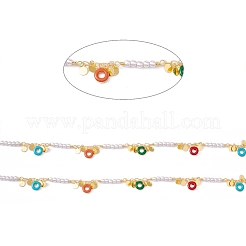 Anello smaltato in ottone ecologico fatto a mano e catena piatta con ciondoli rotondi&nbsp;CHC-E025-24G