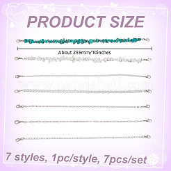 7 шт. 7 стиля синтетической бирюзы и стеклянного жемчуга и латунной цепочки AJEW-GO00036