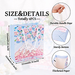 6 шт. прямоугольные бумажные подарочные пакеты с цветами и веревочными ручками ABAG-TA0001-29C