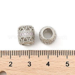 真鍮製マイクロパヴェキュービックジルコニアヨーロピアンビーズ  大穴ビーズ  バレル  ラックめっき  カドミウムフリー＆鉛フリー  長持ちメッキ  プラチナ  ミスティローズ  10x9mm  穴：5mm&nbsp;KK-P297-05P-04