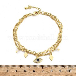 Многорядные браслеты с подвесками из латуни с микропаве из кубического циркония BJEW-U020-15G