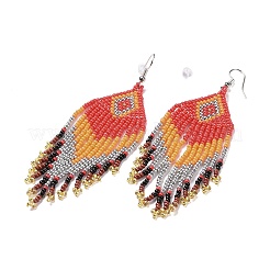 Стеклянные плетеные ромбы с кисточками серьги-люстры&nbsp;LS-EJEW-H084-09P