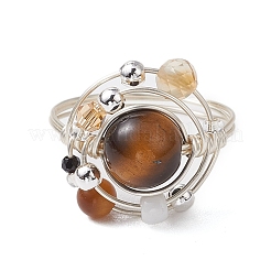 Planet natürliche Amethyst & Tigerauge & Citrin & Apatit & grüner Aventurin Fingerringe&nbsp;RJEW-TA00165