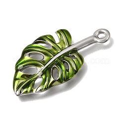 304ステンレスペンダント  エナメル  葉のチャーム  ステンレス鋼色  グリーン  35x19x2mm  穴：2mm&nbsp;STAS-N108-92P-01