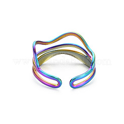 Радужный цвет 304 нержавеющая сталь волнистая проволочная обертка открытое кольцо-манжета для женщин&nbsp;RJEW-N038-047M