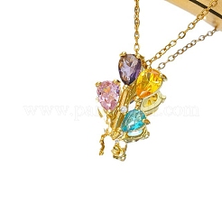 Латунные цветные кубические циркониевые ожерелья с подвесками в виде цветка FS-WG69036-01