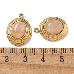 天然石ローズクォーツペンダント  304ステンレススチールの楕円形チャーム  ゴールドカラー  19x14x7mm  穴：1.8mm&nbsp;STAS-L025-007G-05