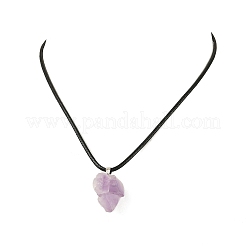 Colgante de pepitas de amatista natural en bruto con cordón de imitación de cuero negro para mujer.&nbsp;NJEW-JN06535