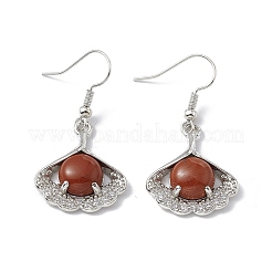 Orecchini pendenti a foglia di ginkgo di diaspro rosso naturale con strass di cristallo&nbsp;EJEW-A092-03P-22