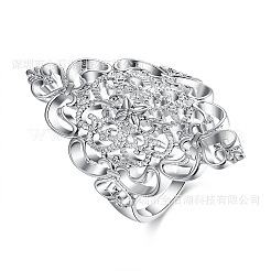 女性用中空花真鍮指輪  プラチナ  usサイズ8（18.1mm）&nbsp;FS-WG816AE-01
