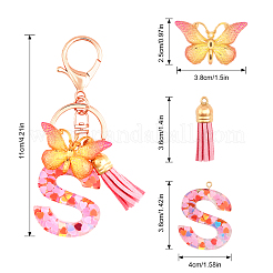 Porte-clés en résine de lettre initiale de l'alphabet de mode avec porte-clés pendentif papillon dégradé gland&nbsp;KEYC-WH0027-105A