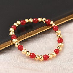 Женские браслеты из круглых бусин из латуни и стекла BJEW-F515-01G