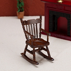 木製ロッキングチェアのミニチュア装飾品  マイクロランドスケープドールハウスアクセサリー  小道具の装飾のふりをする  暗赤色  47x66x85mm&nbsp;PW-WG26193-01