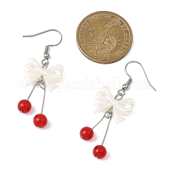 Серьги-подвески из искусственного жемчуга с бантом из АБС-пластика EJEW-JE06767