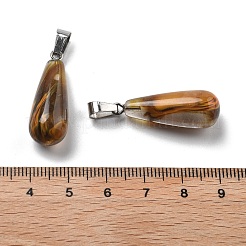 合成ウォーターメロンストーンのガラスチャーム  ステンレススチール製のベールスナップ付き  ドロップ  28~30x10~12mm  穴：6x4mm&nbsp;G-T081-34