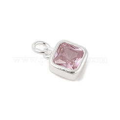 925 breloque carrée en argent sterling avec zircone cubique pavée avec anneaux de jonction et 925 poinçons&nbsp;STER-D288-05S-02