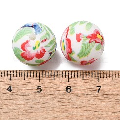 食品グレードの環境に優しいプリントシリコンビーズ  ラウンド  焦点ビーズ  カラフル  花  15mm  穴：2mm&nbsp;SIL-A013-01A-24