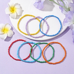 Set di braccialetti con perline di vetro stile arcobaleno da 7 pezzo per donna&nbsp;BJEW-JB10065-02