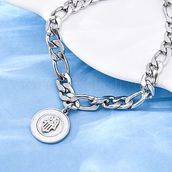 304 нержавеющая сталь плоские круглые браслеты с подвесками хамса&nbsp;BJEW-A036-13P