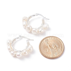 Orecchini a cerchio da donna con perline avvolti in filo di perle naturali&nbsp;EJEW-JE04758-01