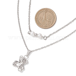 Двухслойные ожерелья из нержавеющей стали 304 с подвеской в виде медведя из сплава и белого круга для женщин&nbsp;NJEW-JN05758-02