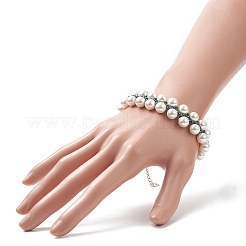 女性用シェルパール&ガラスシード編み込みビーズブレスレット  ミックスカラー  7-7/8インチ（19.9cm）&nbsp;BJEW-JB09143