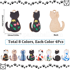 32本8色合金エナメルペンダント  猫  ミックスカラー  25x16mm  4個/カラー&nbsp;ENAM-SC0006-04