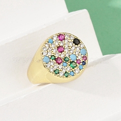 Женские кольца на палец из латуни с микропаве и кубическим цирконием&nbsp;RJEW-C129-09G