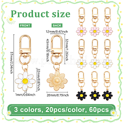 60 шт. 3-х цветная эмалевая подвеска из цинкового сплава с цветочным узором&nbsp;HJEW-TW0001-01