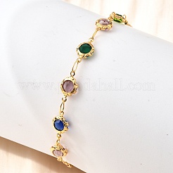 Браслеты из нержавеющей стали 304 со стеклянными звеньями для женщин BJEW-V010-01G