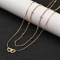 Ионное покрытие (ip) 304 нержавеющая сталь кулон в форме сердца двухслойные ожерелья для женщин NJEW-K255-26G